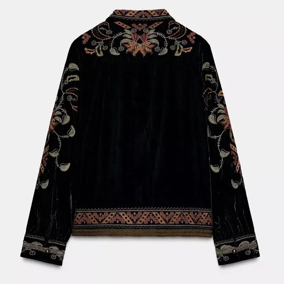 Zara Black Velvet Floral Embroidered Jacket - Picture 8 of 9